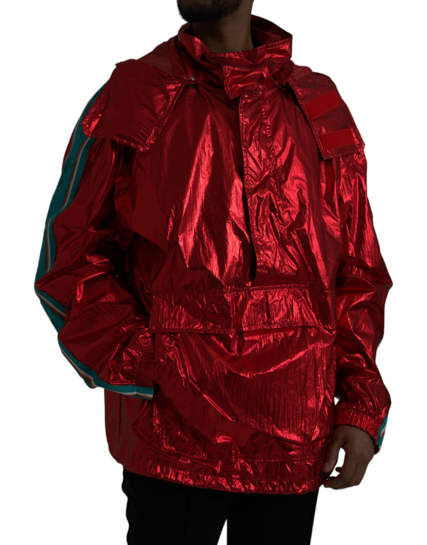 Dolce & Gabbana Men's Red Nylon Hooded Pullover Sweatshirt Jacket