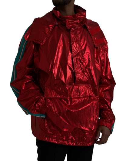 Dolce & Gabbana Men's Red Nylon Hooded Pullover Sweatshirt Jacket