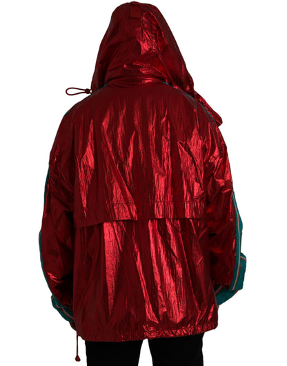 Dolce & Gabbana Men's Red Nylon Hooded Pullover Sweatshirt Jacket