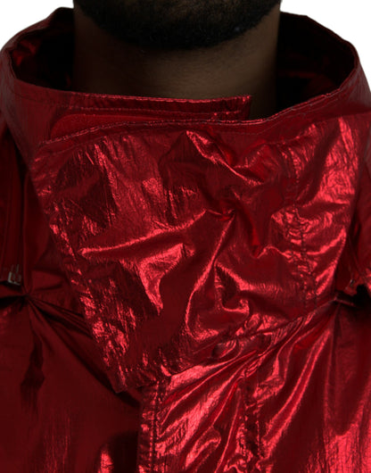 Dolce & Gabbana Men's Red Nylon Hooded Pullover Sweatshirt Jacket