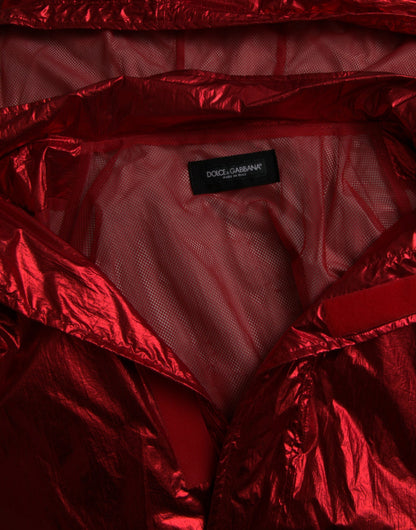 Dolce & Gabbana Men's Red Nylon Hooded Pullover Sweatshirt Jacket