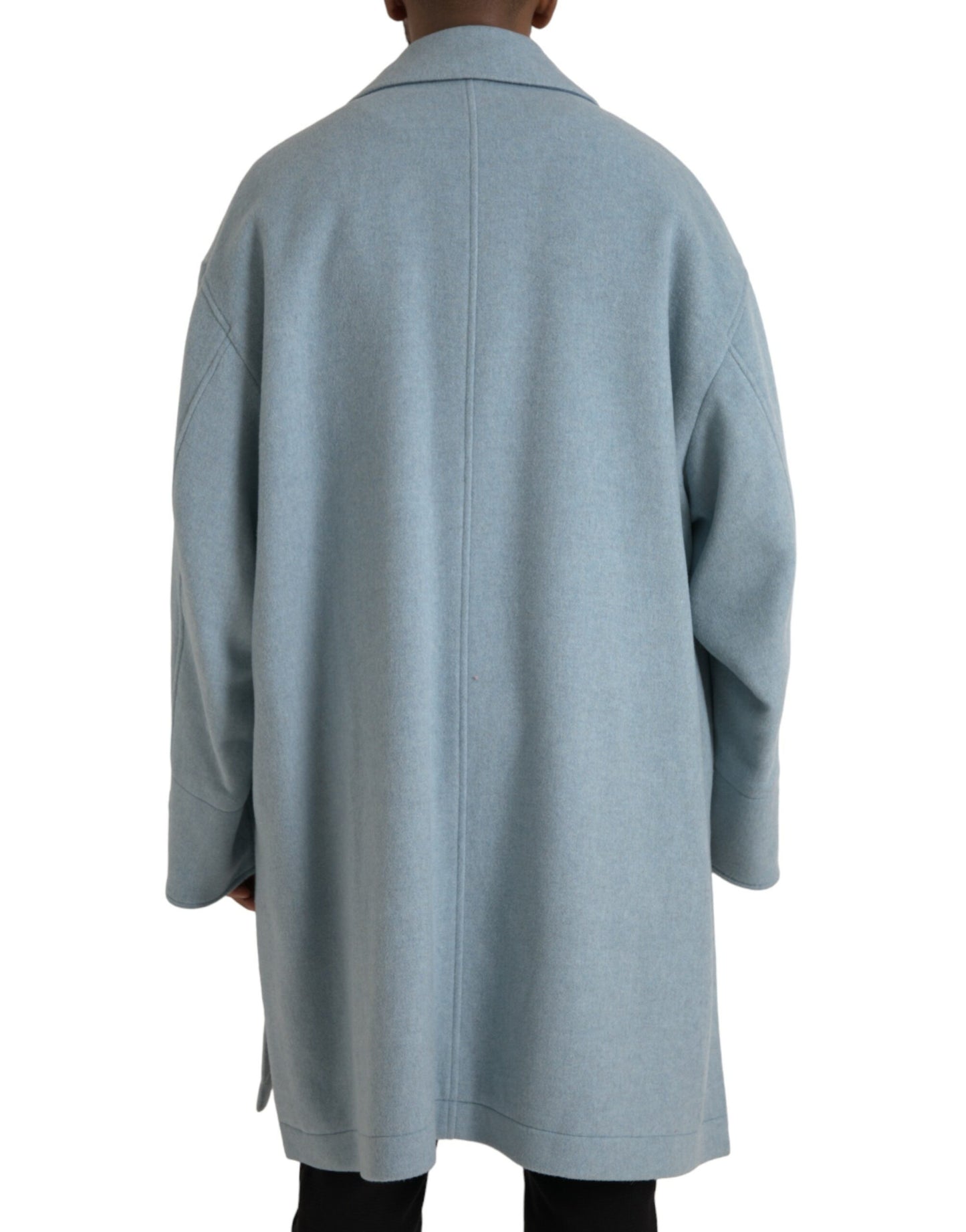 Dolce & Gabbana Men's Light Blue Wool Button Trench Coat Jacket