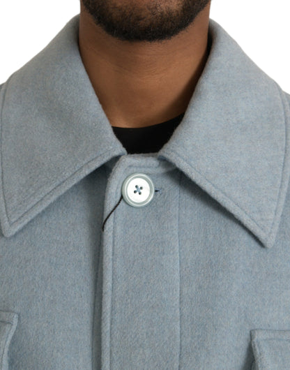 Dolce & Gabbana Men's Light Blue Wool Button Trench Coat Jacket