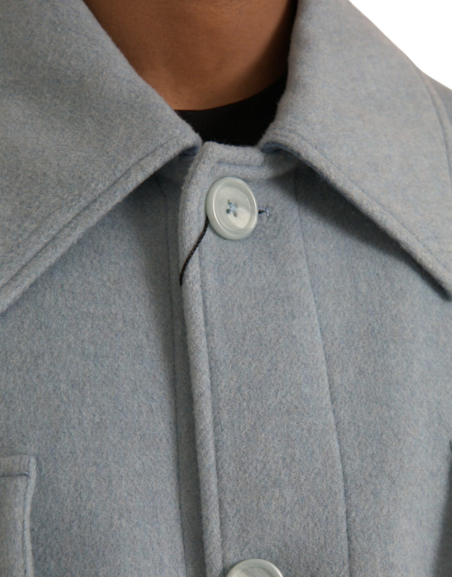 Dolce & Gabbana Men's Light Blue Wool Button Trench Coat Jacket