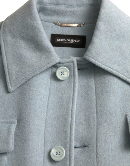 Dolce & Gabbana Men's Light Blue Wool Button Trench Coat Jacket