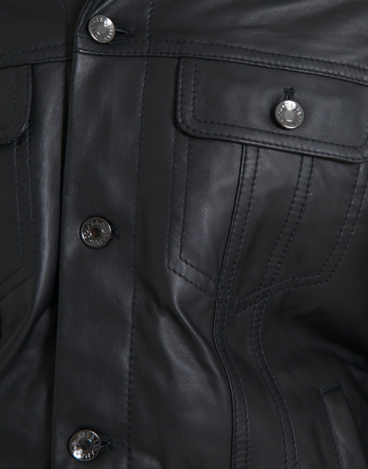 Dolce & Gabbana Men's Black Leather Fur Collar Biker Coat Jacket