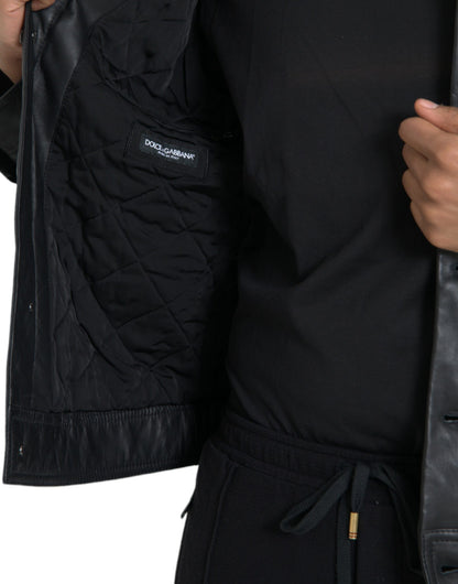 Dolce & Gabbana Men's Black Leather Fur Collar Biker Coat Jacket