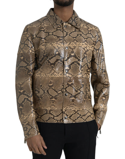Dolce & Gabbana Men's Beige Exotic Leather Biker Blouson Jacket