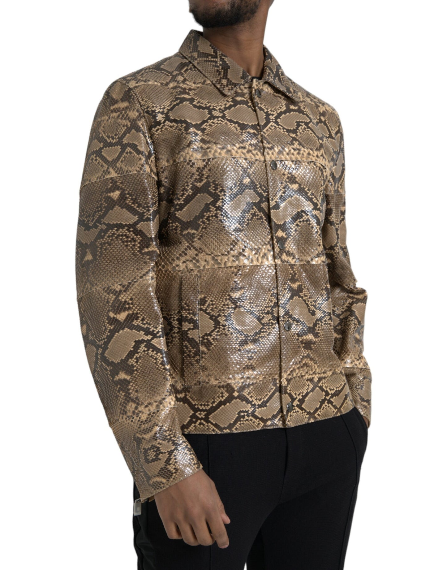 Dolce & Gabbana Men's Beige Exotic Leather Biker Blouson Jacket