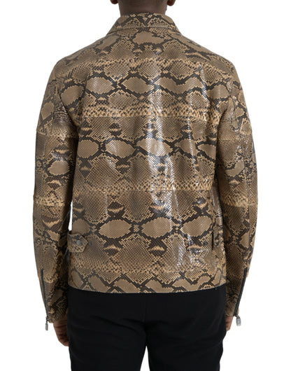 Dolce & Gabbana Men's Beige Exotic Leather Biker Blouson Jacket