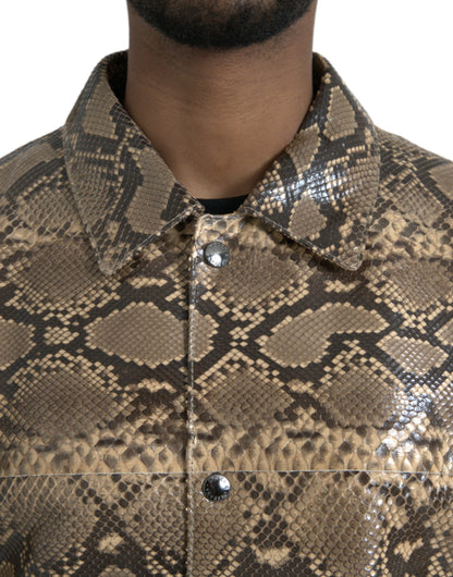 Dolce & Gabbana Men's Beige Exotic Leather Biker Blouson Jacket