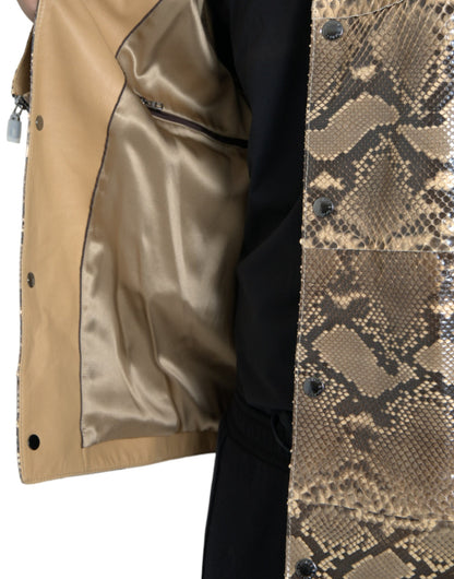 Dolce & Gabbana Men's Beige Exotic Leather Biker Blouson Jacket