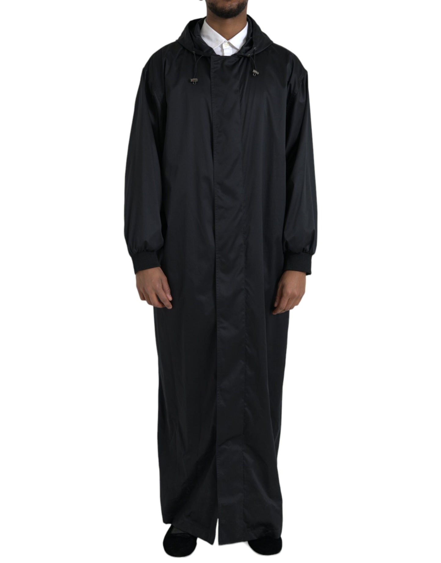 Dolce & Gabbana Men's Black Polyester Hooded Long Windbreaker Jacket