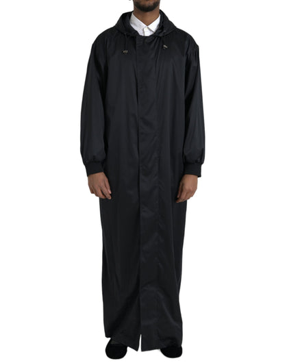 Dolce & Gabbana Men's Black Polyester Hooded Long Windbreaker Jacket