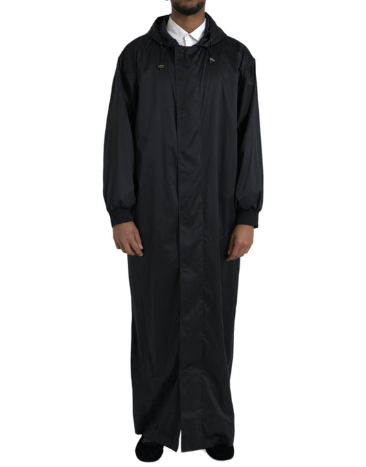 Dolce & Gabbana Men's Black Polyester Hooded Long Windbreaker Jacket