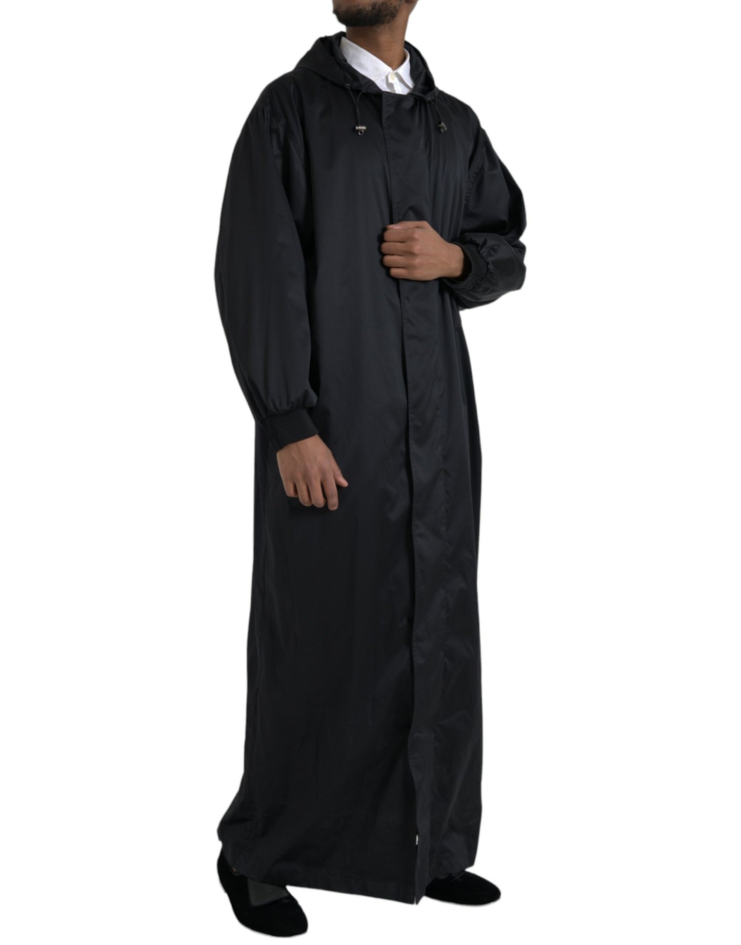 Dolce & Gabbana Men's Black Polyester Hooded Long Windbreaker Jacket