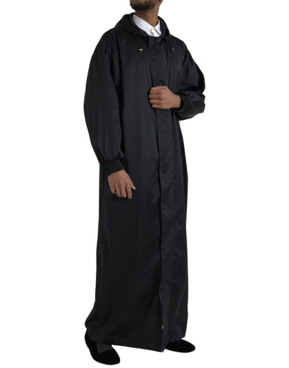 Dolce & Gabbana Men's Black Polyester Hooded Long Windbreaker Jacket