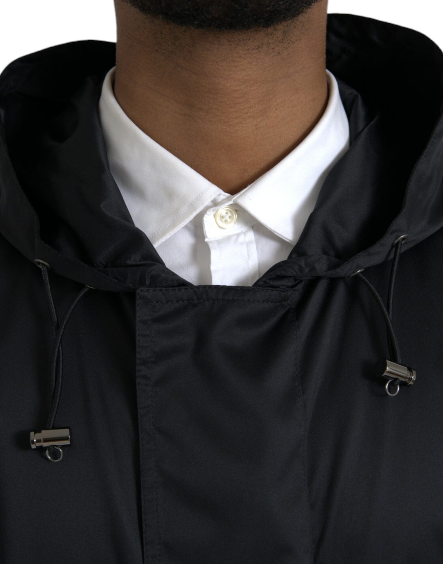 Dolce & Gabbana Men's Black Polyester Hooded Long Windbreaker Jacket