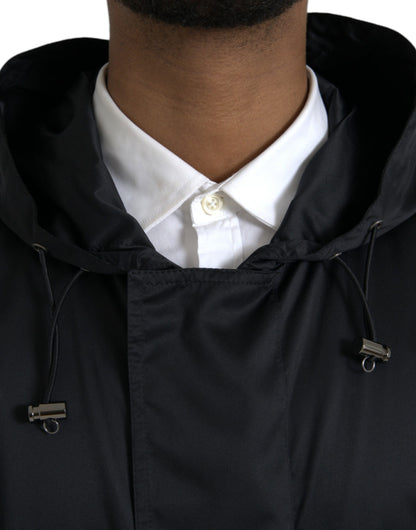 Dolce & Gabbana Men's Black Polyester Hooded Long Windbreaker Jacket