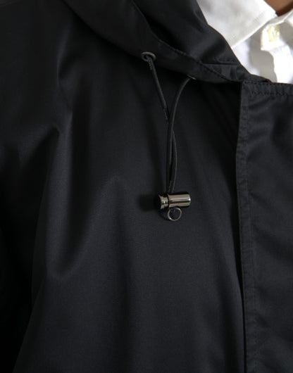 Dolce & Gabbana Men's Black Polyester Hooded Long Windbreaker Jacket
