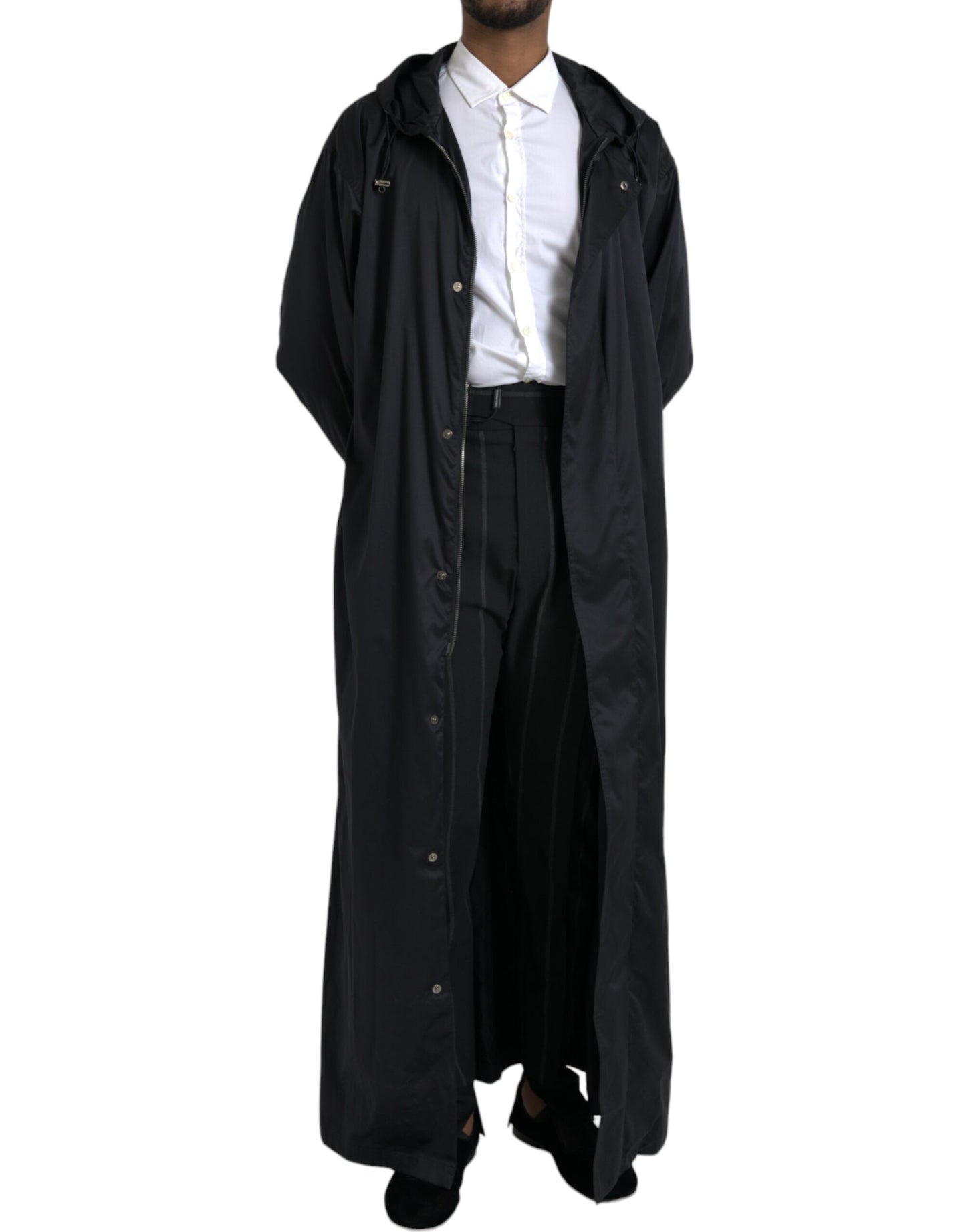 Dolce & Gabbana Men's Black Polyester Hooded Long Windbreaker Jacket