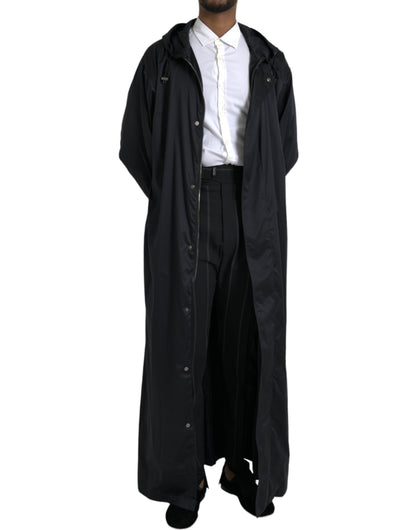 Dolce & Gabbana Men's Black Polyester Hooded Long Windbreaker Jacket