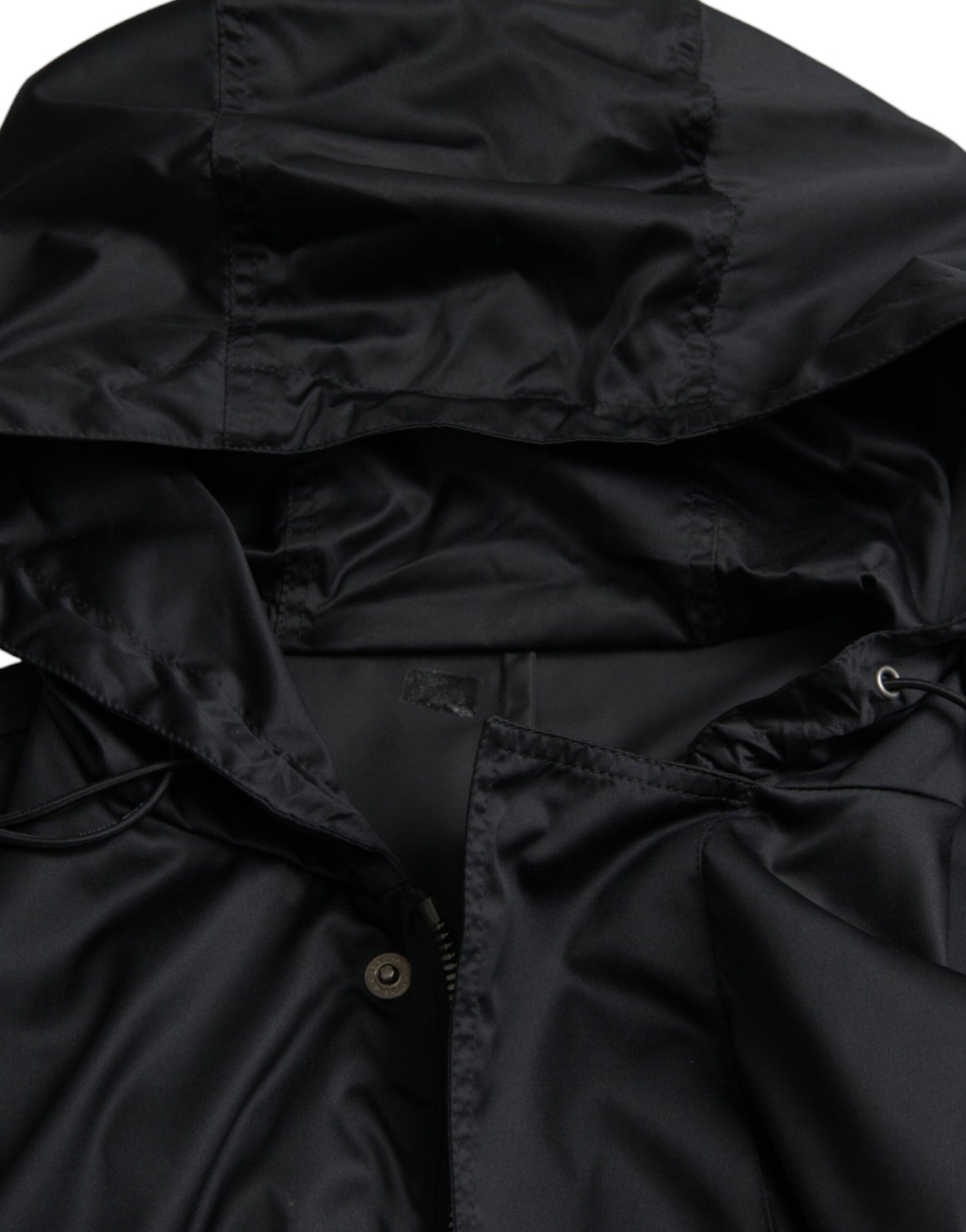 Dolce & Gabbana Men's Black Polyester Hooded Long Windbreaker Jacket