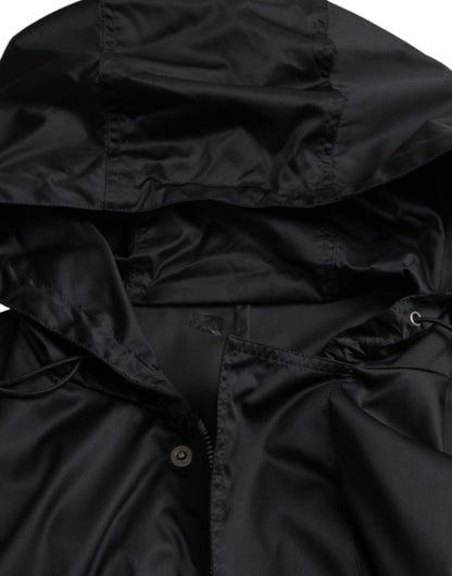 Dolce & Gabbana Men's Black Polyester Hooded Long Windbreaker Jacket