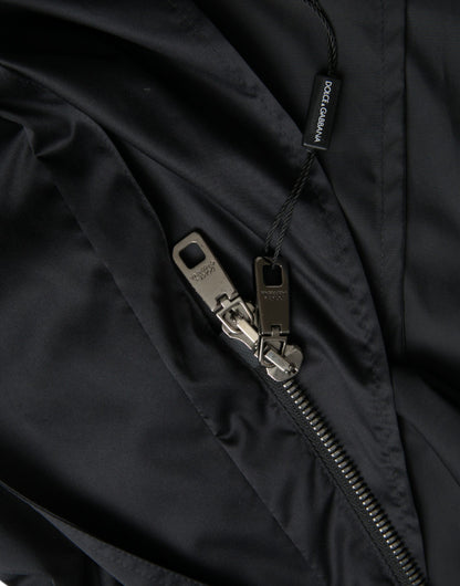 Dolce & Gabbana Men's Black Polyester Hooded Long Windbreaker Jacket