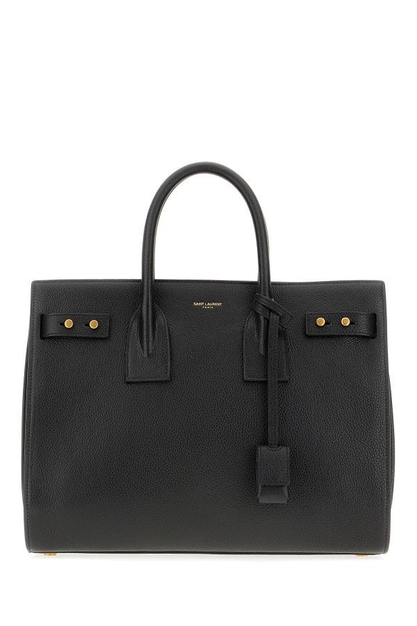 Box Handbag by Saint Laurent for women in pebbled calf leather black & print features a ornamental silhouette, showcasing a secure zipper, ample built-in-compartments, and ornamental shoulder-strap, adjustable-strap, detachable-strap & handle for a sophisticated look.