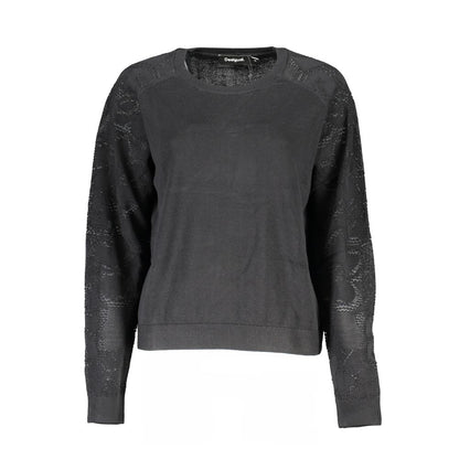Sweater by Desigual for women in cotton black features an tactile silhouette, showcasing a sophisticated crew neckline and tactile long-sleeve for a refined finish.