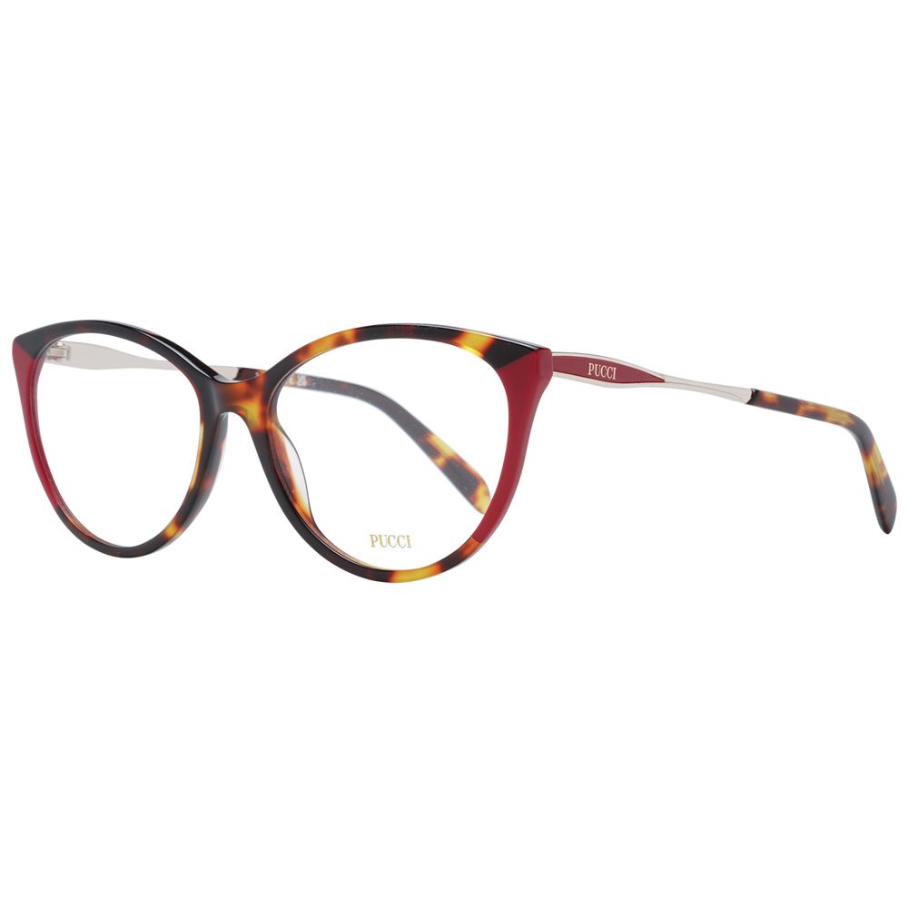 Eyeglasses Frames by Emilio Pucci for women in plastic red showcases a reflective silhouette, artfully incorporating a sophisticated red coloured frame with a distinct full-frame frame design.
