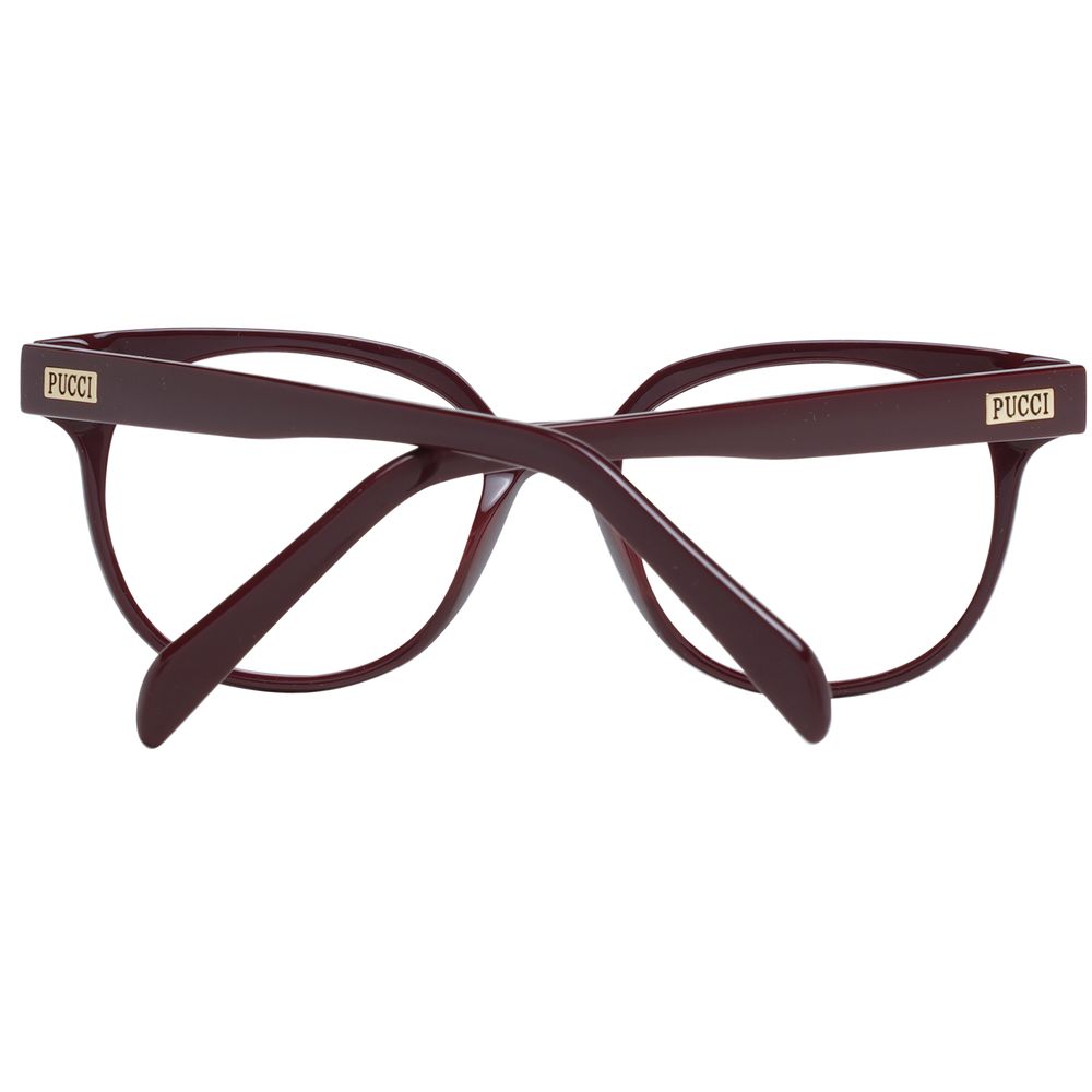 Eyeglasses Frames by Emilio Pucci for women in plastic and burgundy showcases an refined full-frame frame design featuring a sophisticated burgundy coloured frame for an refined and refined aesthetic.