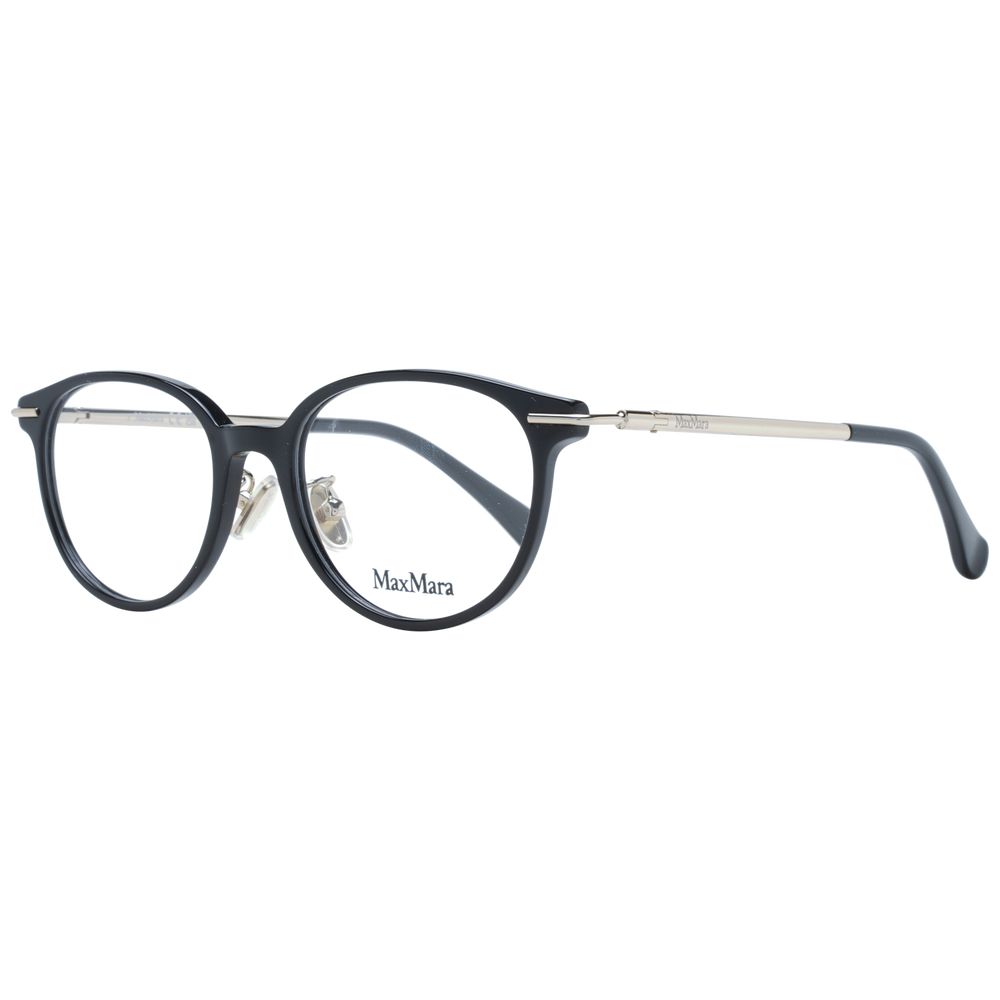 Eyeglasses Frames by Max Mara for women in plastic black showcases a reflective silhouette, artfully incorporating a sophisticated black coloured frame with a distinct full-frame frame design.
