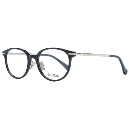 Eyeglasses Frames by Max Mara for women in plastic black showcases a reflective silhouette, artfully incorporating a sophisticated black coloured frame with a distinct full-frame frame design.