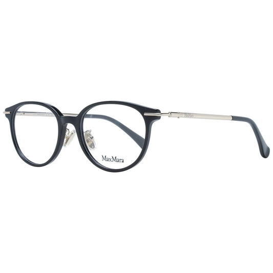 Eyeglasses Frames by Max Mara for women in plastic black showcases a reflective silhouette, artfully incorporating a sophisticated black coloured frame with a distinct full-frame frame design.