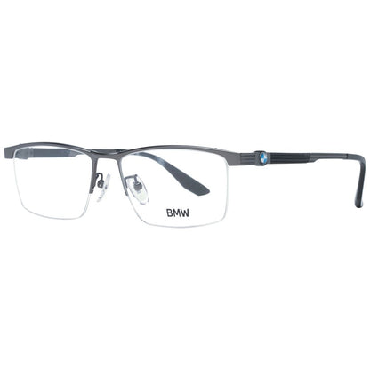 Eyeglasses Frames by BMW for men in titanium gray showcases a reflective silhouette, artfully incorporating a sophisticated gunmetal coloured frame with a distinct half-frame frame design.