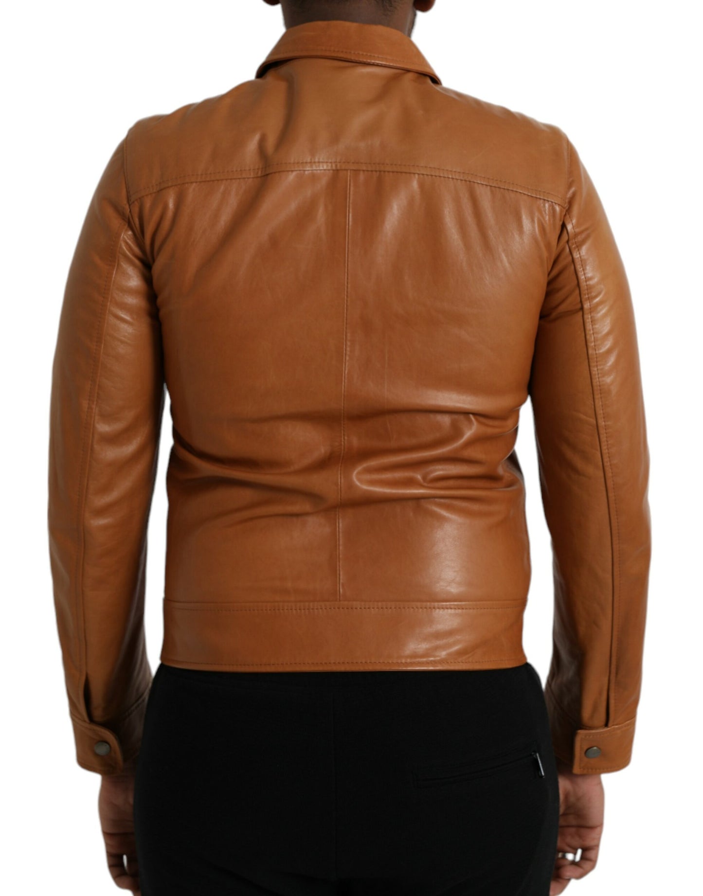 Dolce & Gabbana Men's Brown Lamb Leather Full Zip Blouson Jacket