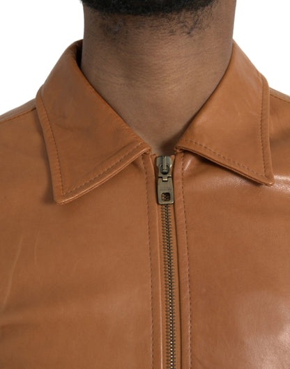 Dolce & Gabbana Men's Brown Lamb Leather Full Zip Blouson Jacket
