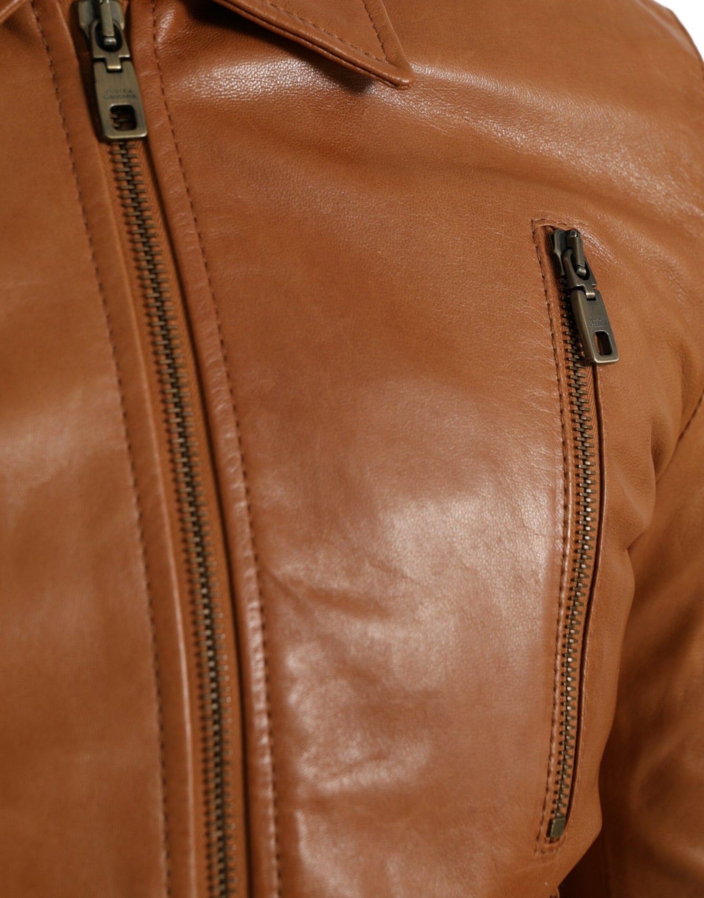 Dolce & Gabbana Men's Brown Lamb Leather Full Zip Blouson Jacket