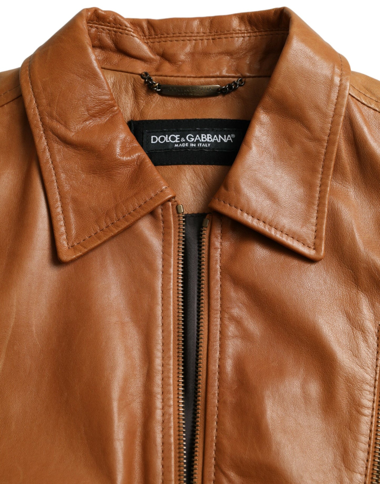 Dolce & Gabbana Men's Brown Lamb Leather Full Zip Blouson Jacket