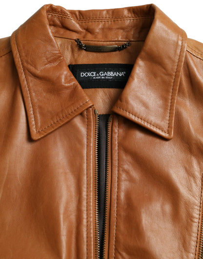 Dolce & Gabbana Men's Brown Lamb Leather Full Zip Blouson Jacket