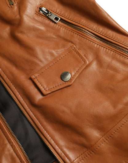 Dolce & Gabbana Men's Brown Lamb Leather Full Zip Blouson Jacket
