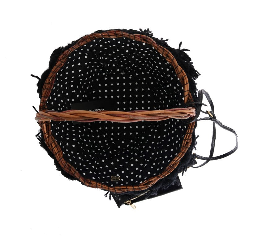 Compact Bucket Tote Bag by Dolce & Gabbana for women in croc skin leather beige, black, gold, multicolor, white, dots & print features an jet-setting Agnese Croc Skin Leather Compact Bucket Tote Bag design with a secure , jet-setting , and versatile detachable-strap & handle for a jet-setting look.
