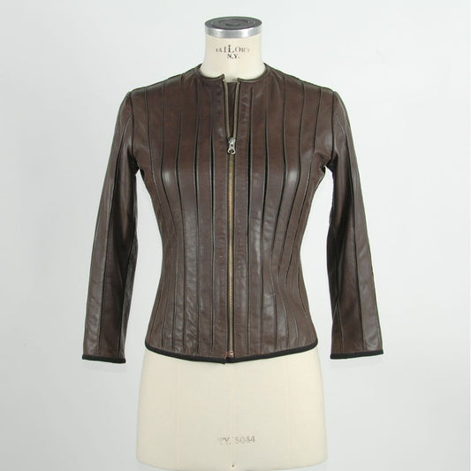 Jacket by Emilio Romanelli for women in leather brown features a smart silhouette, perfectly accentuated by its unique and functional for a smart finish.