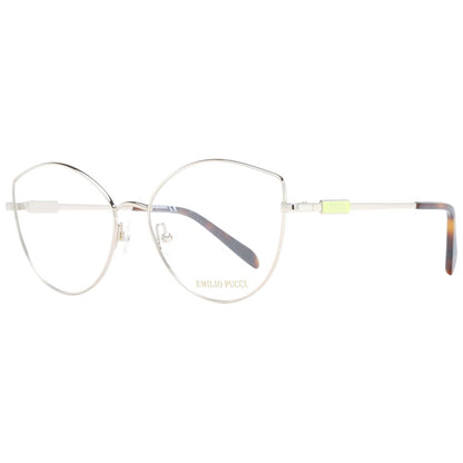 Eyeglasses Frames by Emilio Pucci for women in metal and silver showcases an refined full-frame frame design featuring a sophisticated silver coloured frame for an refined and refined aesthetic.