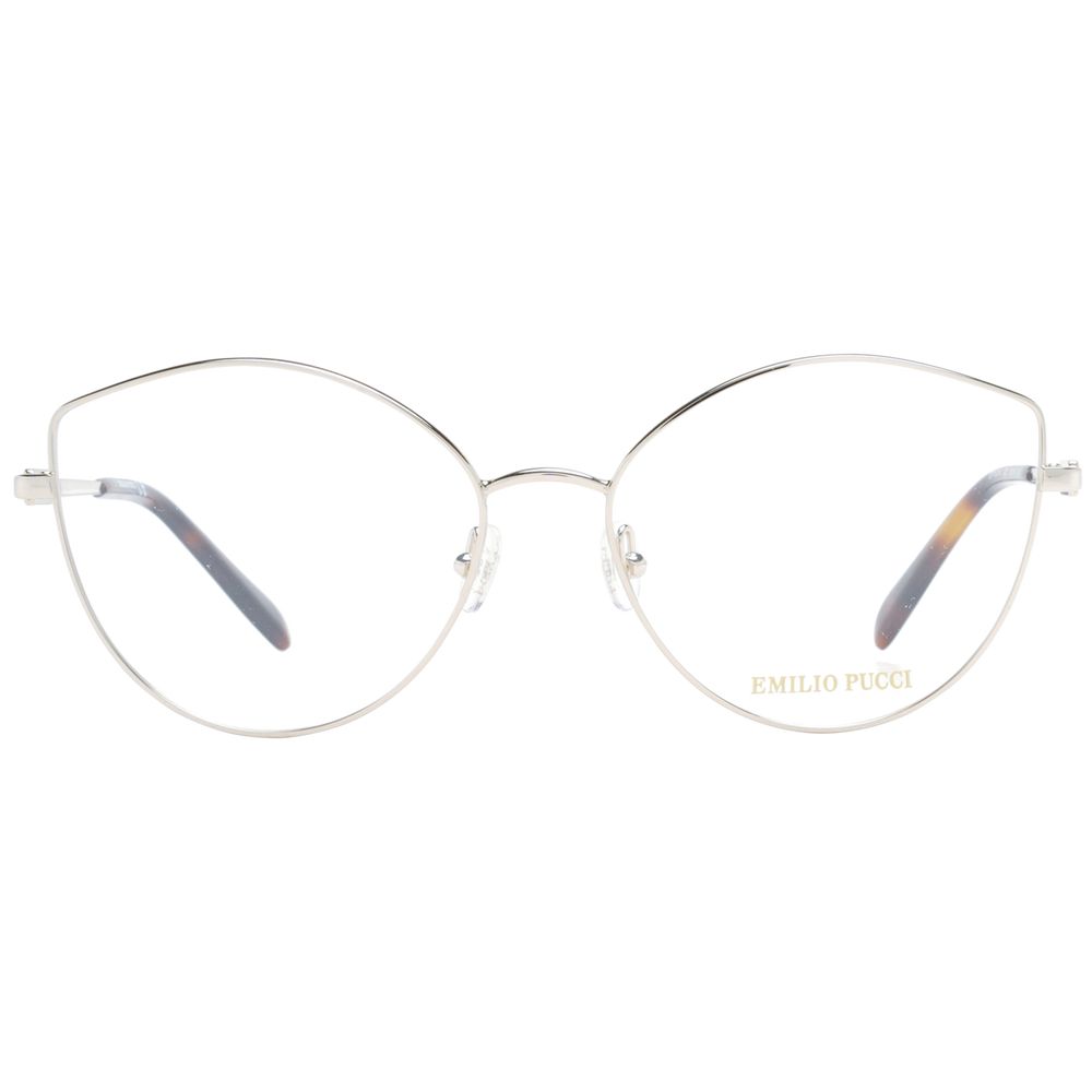 Eyeglasses Frames by Emilio Pucci for women in metal silver features an refined silhouette, showcasing a sophisticated silver coloured frame and refined full-frame frame design for a refined look.