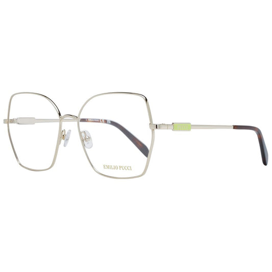 Eyeglasses Frames by Emilio Pucci for women in metal gold showcases a refined full-frame frame design with a refined gold coloured frame finish for a refined and sophisticated look.