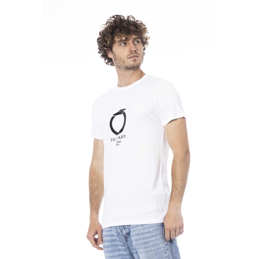 T-Shirt by Trussardi Beachwear for men in cotton white & print features an on trend silhouette, perfectly showcasing a on trend and crew neckline for an elevated aesthetic.