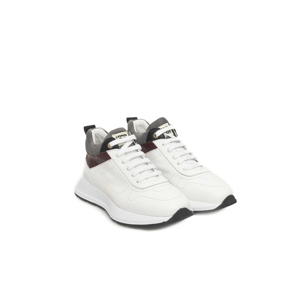 Sneakers by Cerruti 1881 for women in leather white & signature presents a sumptuous silhouette from the Women's Casual Leather Sneakers collection, showcasing a sumptuous casual style for an elevated aesthetic.